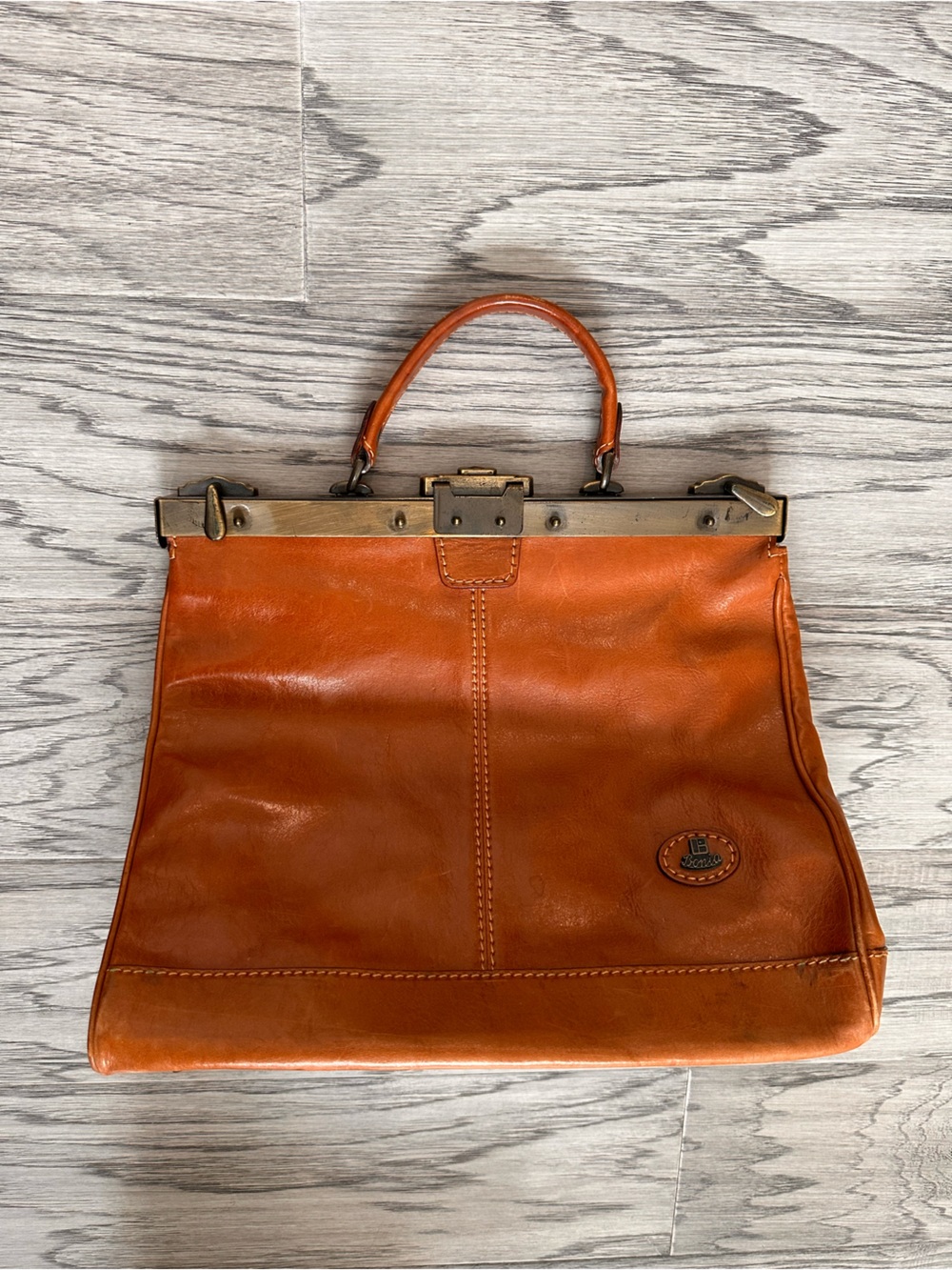 Structured Leather Top-Handle Satchel in Warm Tan